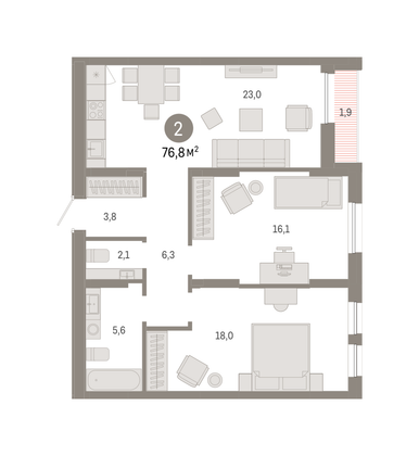 Продажа 2-комнатной квартиры 76,8 м², 10/17 этаж