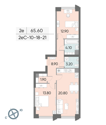 Продажа 2-комнатной квартиры 65,6 м², 18/58 этаж