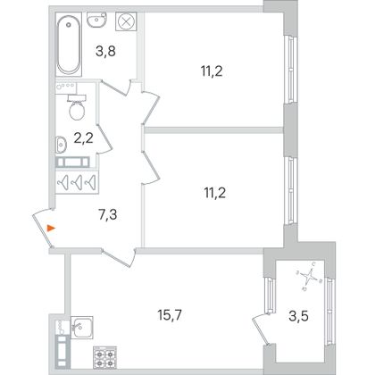 Продажа 2-комнатной квартиры 53,2 м², 2/4 этаж