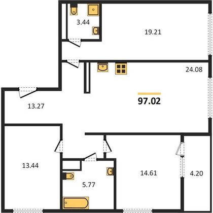 Продажа 3-комнатной квартиры 97 м², 5/20 этаж