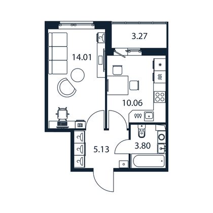 Продажа 1-комнатной квартиры 34,6 м², 2/12 этаж