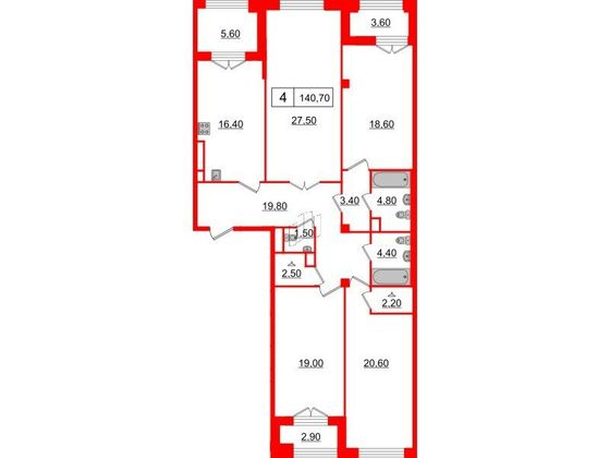 Продажа 4-комнатной квартиры 140,7 м², 6/6 этаж