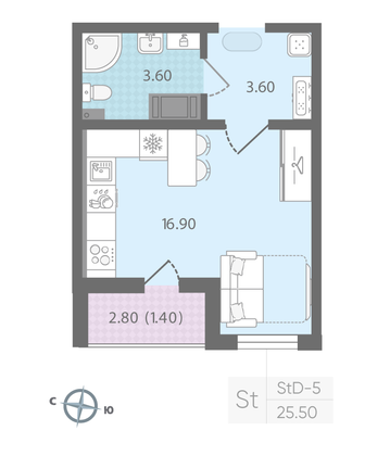 Продажа квартиры-студии 25,5 м², 16/24 этаж