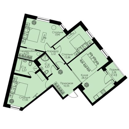 107,7 м², 3-комн. квартира, 3/11 этаж