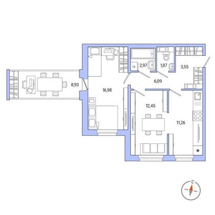 Продажа 2-комнатной квартиры 59,4 м², 4/5 этаж