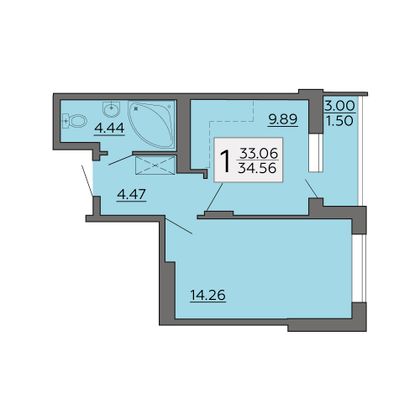 Продажа 1-комнатной квартиры 34,6 м², 12/19 этаж