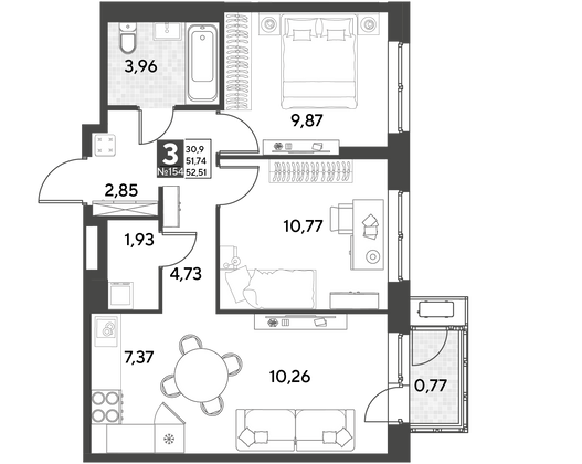 Продажа 3-комнатной квартиры 52,5 м², 21/25 этаж