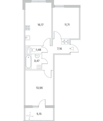 Продажа 2-комнатной квартиры 55,5 м², 2/4 этаж