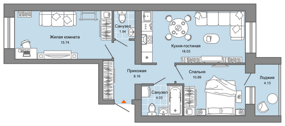 61 м², 3-комн. квартира, 3/4 этаж