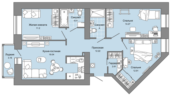 81 м², 4-комн. квартира, 2/8 этаж