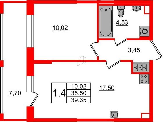 Продажа 1-комнатной квартиры 35,5 м², 2/12 этаж