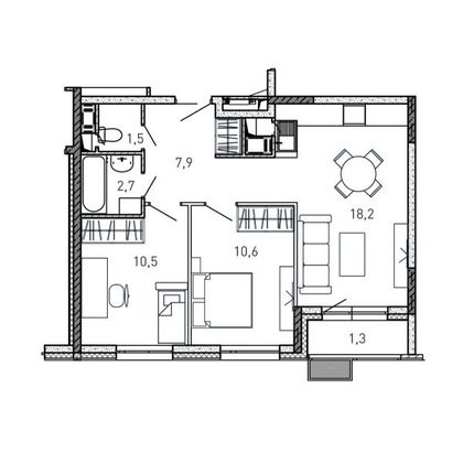 52,7 м², 2-комн. квартира, 17/17 этаж