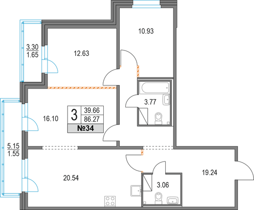 Продажа 3-комнатной квартиры 86,3 м², 6/19 этаж