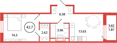 Продажа 1-комнатной квартиры 42,7 м², 11/12 этаж