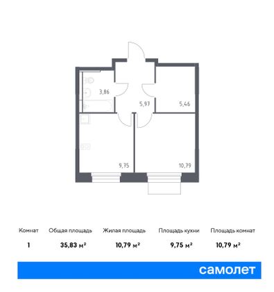 35,8 м², 1-комн. квартира, 6/17 этаж