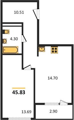 Продажа 1-комнатной квартиры 45,8 м², 23/26 этаж