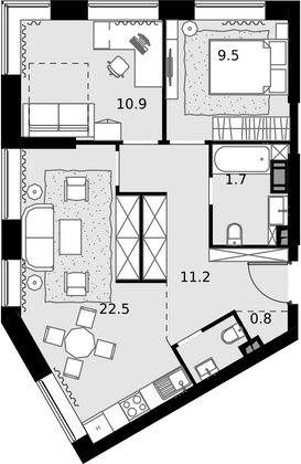 61,1 м², 3-комн. квартира, 6/28 этаж