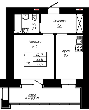 Продажа 1-комнатной квартиры 37,9 м², 6/16 этаж