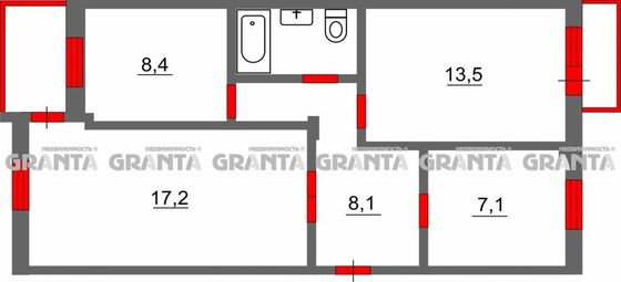Продажа 3-комнатной квартиры 59 м², 2/5 этаж