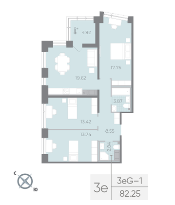 Продажа 3-комнатной квартиры 82,3 м², 13/17 этаж