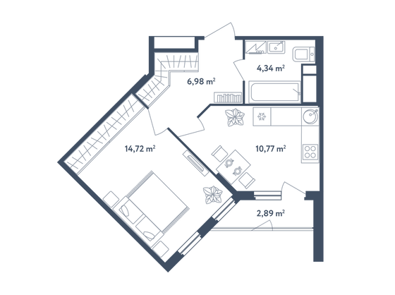 38,3 м², 1-комн. квартира, 1/4 этаж