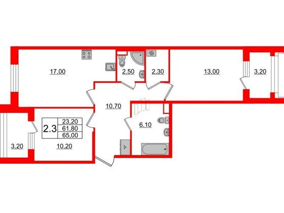 Продажа 2-комнатной квартиры 61,8 м², 1/4 этаж