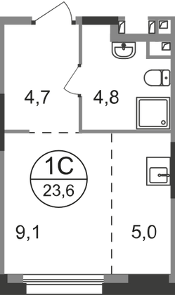 23,6 м², студия, 1/19 этаж