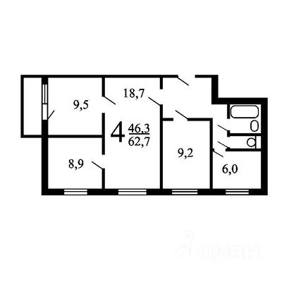 Продажа 3-комнатной квартиры 64 м², 4/9 этаж