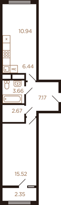 46,4 м², 2-комн. квартира, 8/8 этаж