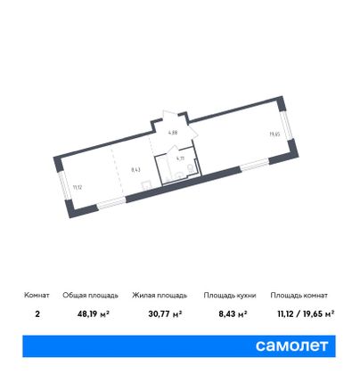 48,2 м², 1-комн. квартира, 1/8 этаж