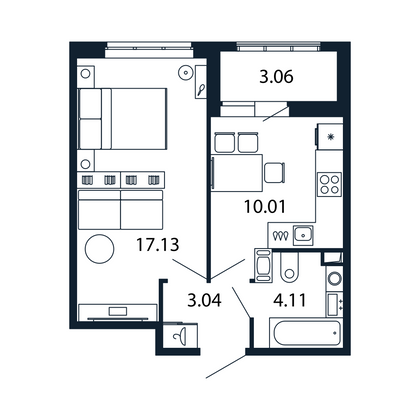 Продажа 1-комнатной квартиры 33,5 м², 12/13 этаж