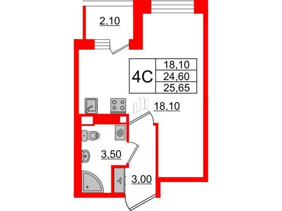 Продажа квартиры-студии 24,6 м², 4/4 этаж