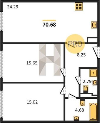 Продажа 2-комнатной квартиры 70,7 м², 1/8 этаж