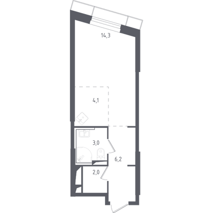 46,2 м², 1-комн. квартира, 6/28 этаж