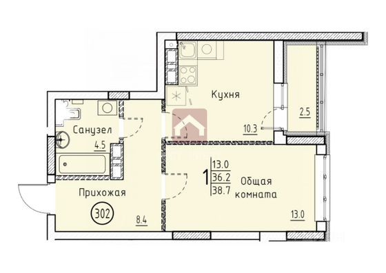 Продажа 1-комнатной квартиры 38,7 м², 6/25 этаж