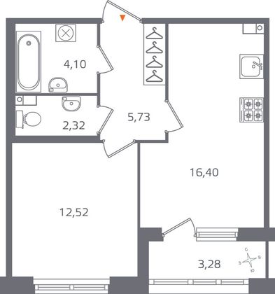 Продажа 1-комнатной квартиры 42,7 м², 2/15 этаж