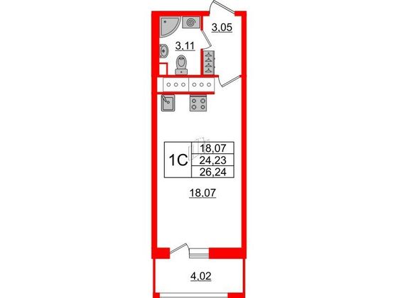 Продажа квартиры-студии 24,2 м², 4/18 этаж