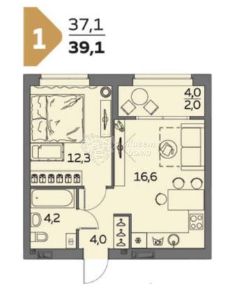 Продажа 1-комнатной квартиры 41,1 м², 17/23 этаж