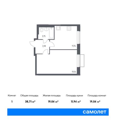 Продажа 1-комнатной квартиры 38,7 м², 2/25 этаж