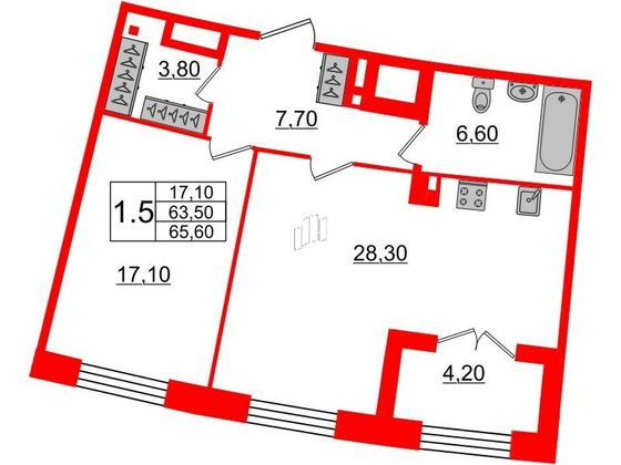 Продажа 1-комнатной квартиры 63,5 м², 2/8 этаж