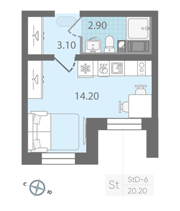 Продажа квартиры-студии 20,2 м², 4/25 этаж