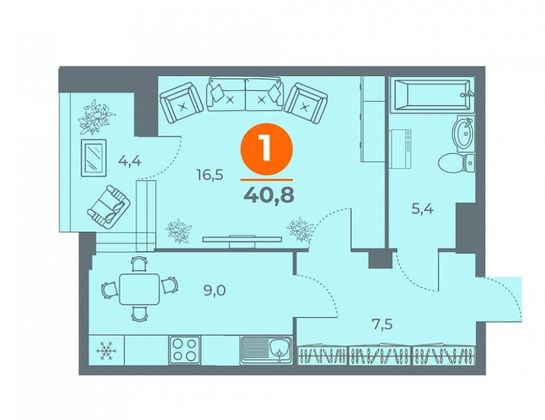 Продажа 1-комнатной квартиры 41 м², 8/17 этаж