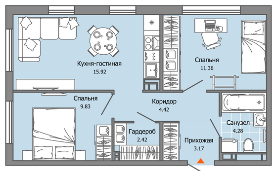 51 м², 3-комн. квартира, 1/7 этаж