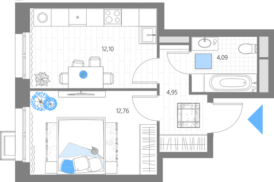 Продажа 1-комнатной квартиры 33,9 м², 16/28 этаж