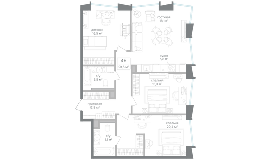 Продажа 3-комнатной квартиры 99,5 м², 22/25 этаж