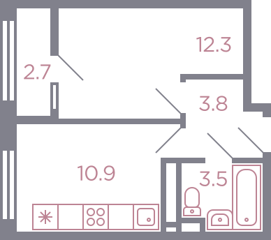 30,8 м², 1-комн. квартира, 4/12 этаж