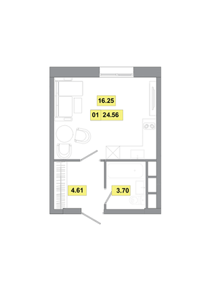 Продажа 1-комнатной квартиры 24,6 м², 4 этаж