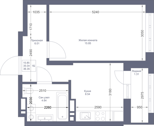 Продажа 1-комнатной квартиры 36,3 м², 15/22 этаж