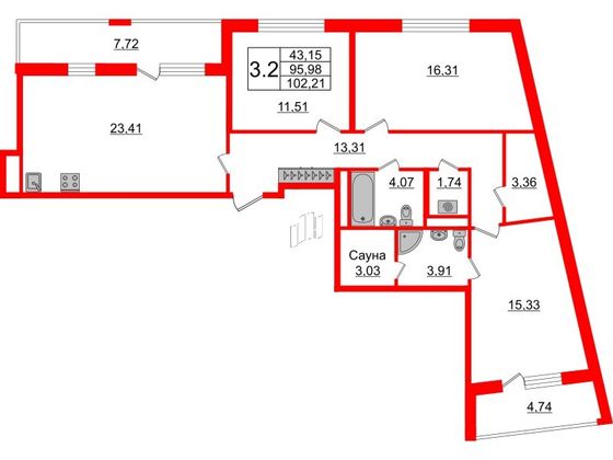 Продажа 3-комнатной квартиры 96 м², 3/4 этаж