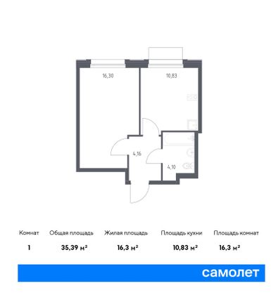 35,4 м², 1-комн. квартира, 2/9 этаж